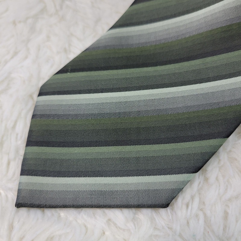John Ashford Striped Necktie Men Shades of Green & Gray Polyester Earthy Natural - Picture 2 of 8